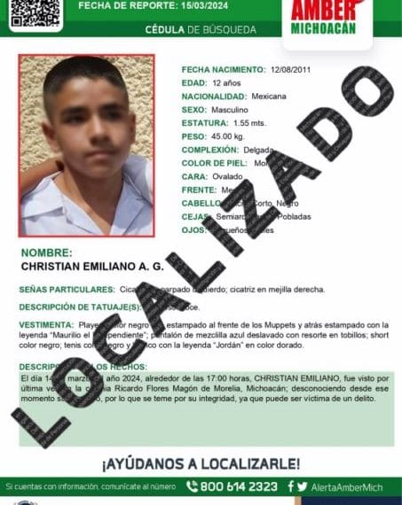 Localiza FGE a ninos de 12 anos que estaba desaparecido