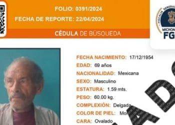 Localiza Fiscalía General a un adulto mayor reportado como desaparecido en Apatzingán