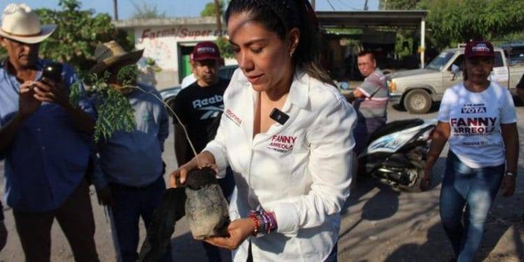 Fanny Arreola reforesta área verde en Apatzingán; se compromete a plantar un árbol por cada voto