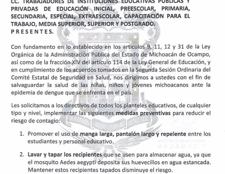 Circular dengue SEE | El Día de Michoacán