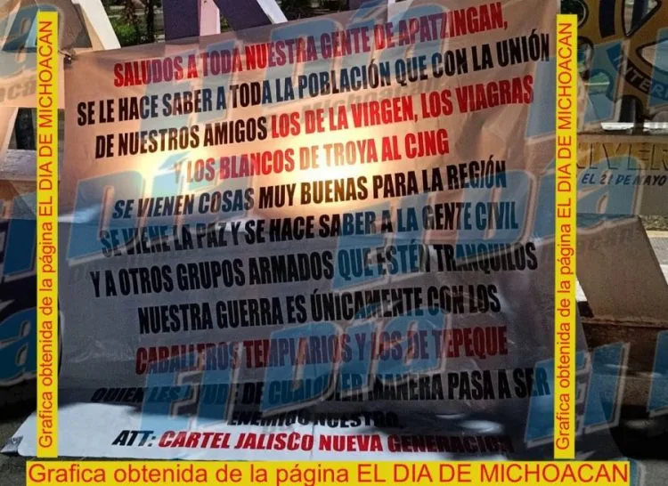 Coloca Mantas Cjng En Apatzingán; Confirma Alianza Y Pide Tranquilidad De La Población 20 Inicia Bienestar Pago De Pensiones Y Programas Del Bimestre Septiembre-Octubre: Ariadna Montiel