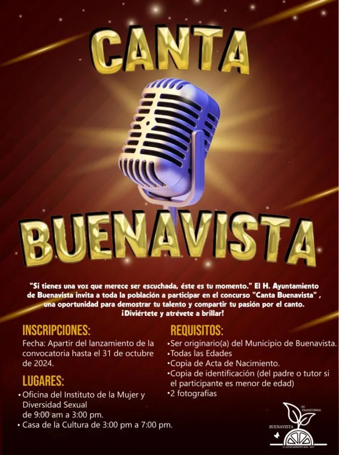 31 De Octubre, Cierran Inscripciones Para El Concurso De Canto “Canta Buenavista” 20 31 De Octubre, Cierran Inscripciones Para El Concurso De Canto “Canta Buenavista”