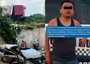 Salvan Su Vida De Milagro Al Caer Con Su Vehículo De Un Puente, Tras Impactarse Con Camión Papayero; Hay 4 Heridos Y Un Detenido