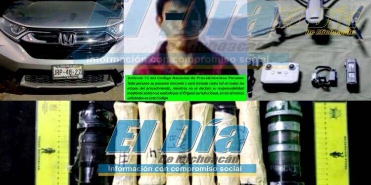 Detienen a uno en la Miguel Hidalgo de Apatzingán, con explosivos, un dron y equipo de radiocomunicación