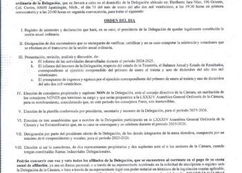 Convocatoria A La Sesión Anual Ordinaria De La Delegación Apatzingán De La Cámara Nacional De La Industria De Transformación
