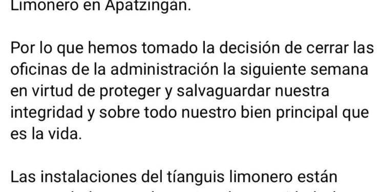 Por Amenazas a Tianguis Limonero cerrará oficinas en Apatzingán 1 Detienen al Diputado Federal Suplente del PVEM, Javier Maldonado, por Prender Fuego a un Pastizal en Morelia