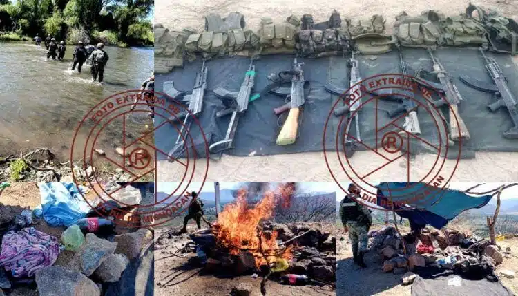 Sedena, G.n. Y G.c., Aseguran Armas Y Equipo Táctico En Los Charcos De Buenavista; En El Lugar Se Encontraron 3 Cadáveres