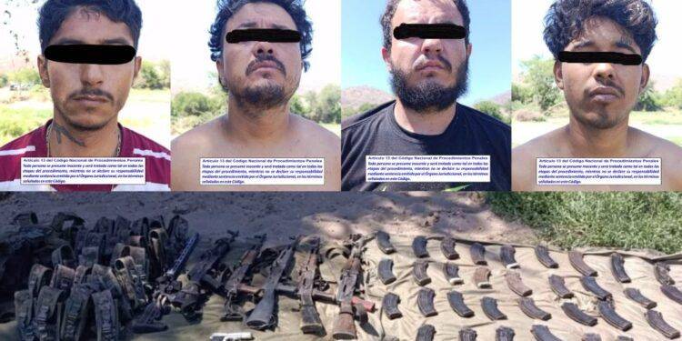 Ejército y Guardia Nacional, detienen a 4 con armas y localizan un cadáver en la comunidad Las Bateas de Apatzingán