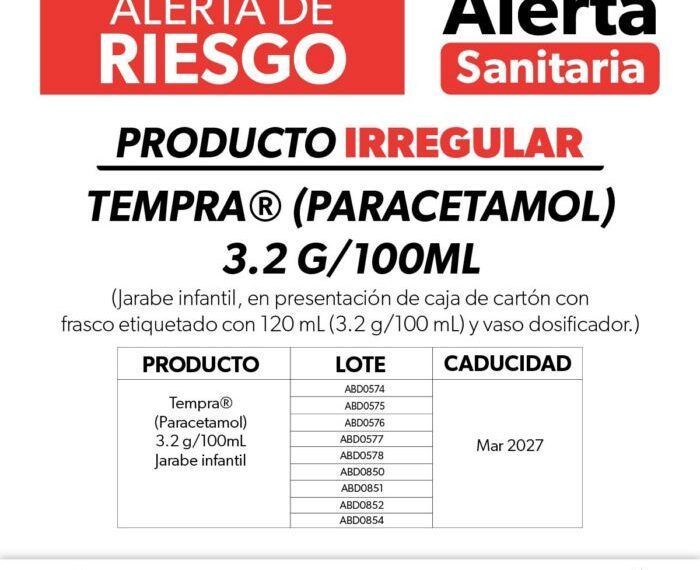 Ssm Emite Alerta Sanitaria Por Comercialización Ilegal De Tempra® Jarabe Infantil