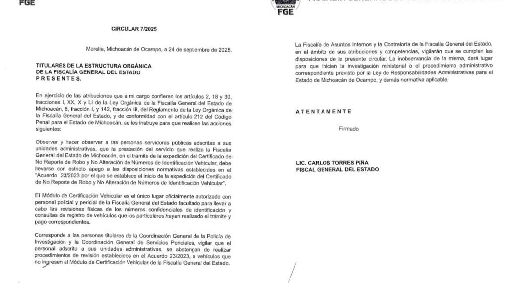 Fiscalía De Michoacán Prohíbe Revisiones Vehiculares Fuera De Instalaciones Oficiales