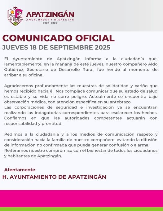 Secretario De Desarrollo Rural De Apatzingán Estable Tras Sufrir Atentado