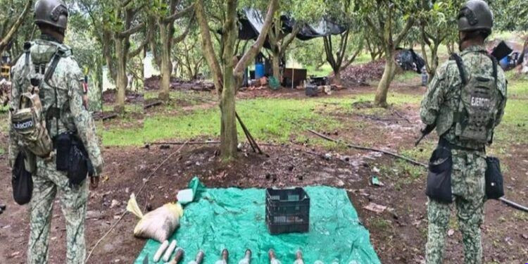 Ejército localiza e inhabilita narcocampamento en zona serrana de Cotija; aseguran explosivos y artefactos improvisados