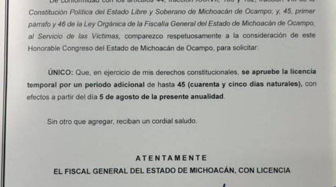 Fiscal de Michoacán pide otra licencia y abre debate sobre prioridades: ¿justicia o 4T?